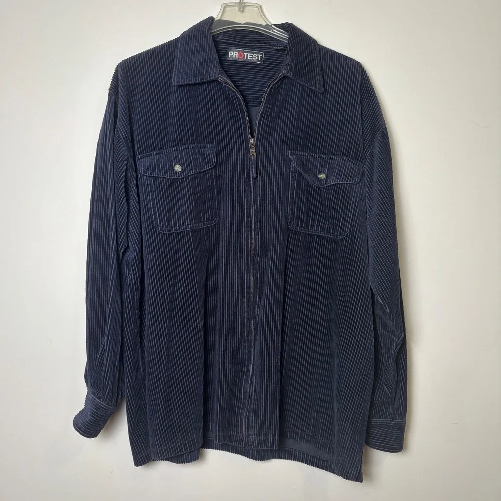 Protest Mens VTG 90s Wide Wale Corduroy Shirt Jacket 2XT Cotton Full Zip Shacket